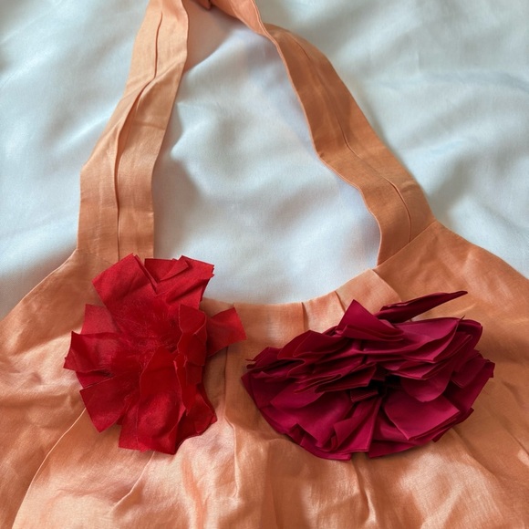 Ann Taylor Plus Size 8 Peach Lined Button Halter Top W/ Flower Accents - Picture 2 of 7